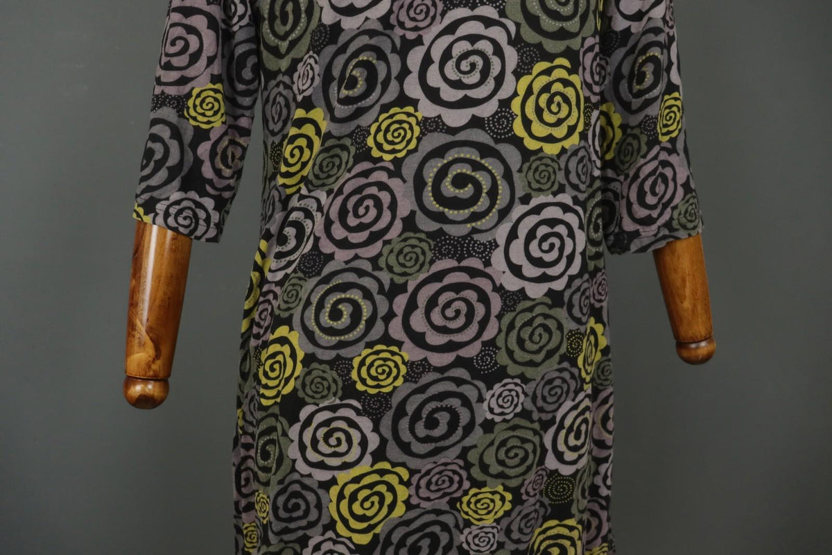 GUDRUN SJODEN Multi Floral Long Sleeve Round Neck Pullover Shift Dress – Size M