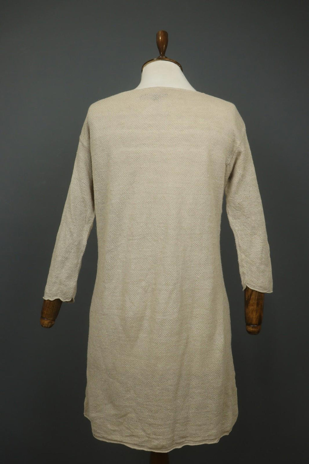 GUDRUN SJODEN Tan 100% Linen Long Sleeve Round Neck Pullover Shift Dress – Size S