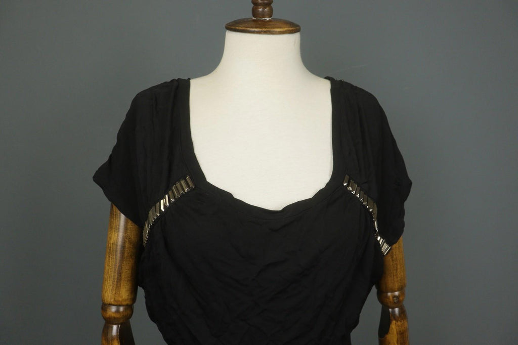 VERSACE JEANS Black 100% Viscose Stretch Beaded Scoop Neck Shift Dress – Size 36