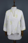TOAST White Yellow Casual Comfortable 3/4 Sleeve Pleated Top Blouse – Size 12
