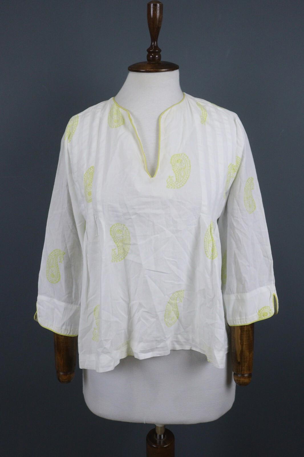 TOAST White Yellow Casual Comfortable 3/4 Sleeve Pleated Top Blouse – Size 12