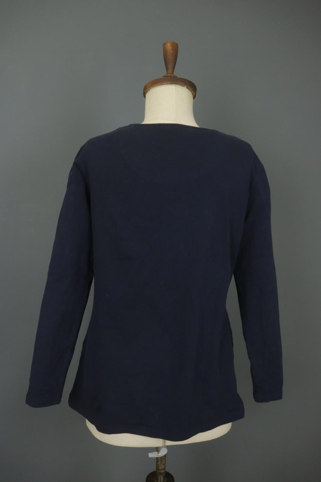 GUDRUN SJODEN Navy Cotton Long Sleeve Round Neck Pullover Blouse Top – Size L