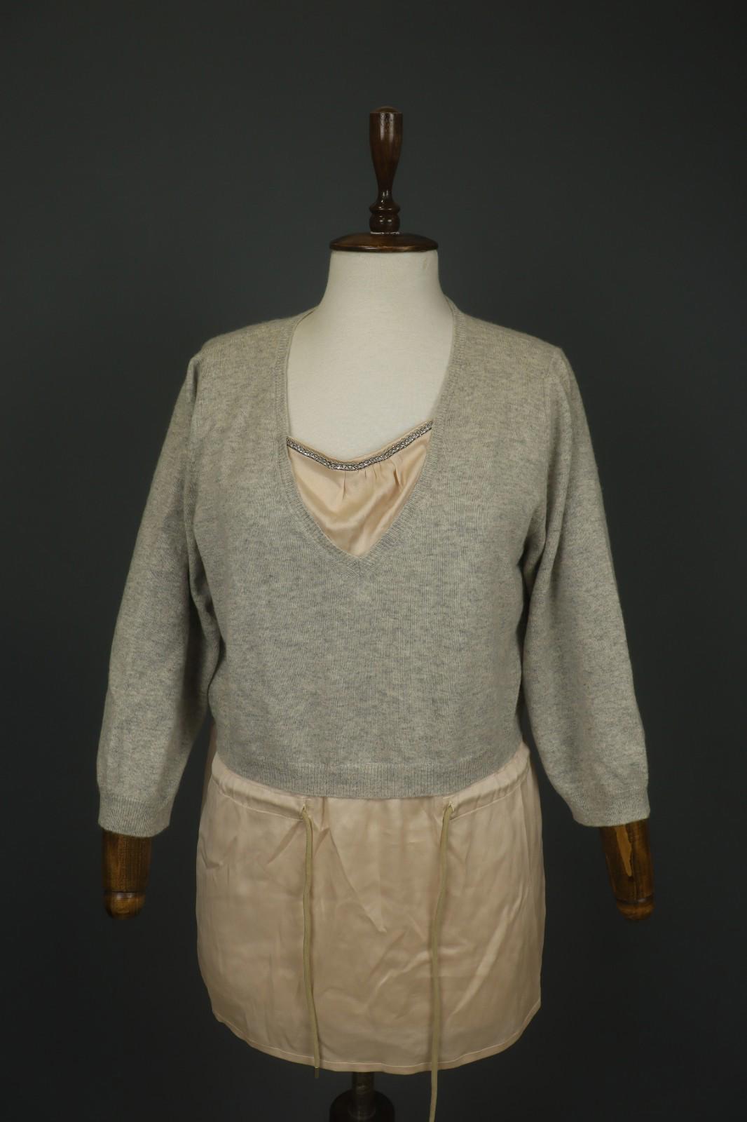 FABIANA FILIPPI Multicolor Knitted Lined V-Neck Pullover Sweater Dress – Size 50