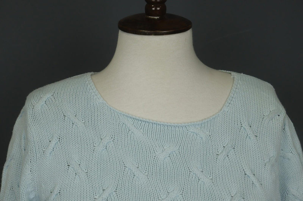JOHNSTONES Blue Cotton Chunky Knit Long Sleeve Crew Neck Pullover Sweater – Size M