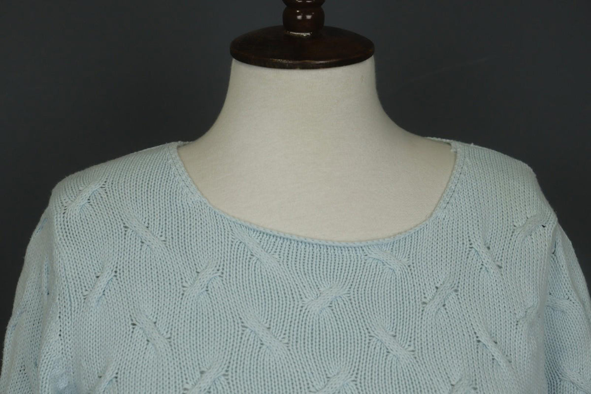 JOHNSTONES Blue Cotton Chunky Knit Long Sleeve Crew Neck Pullover Sweater – Size M