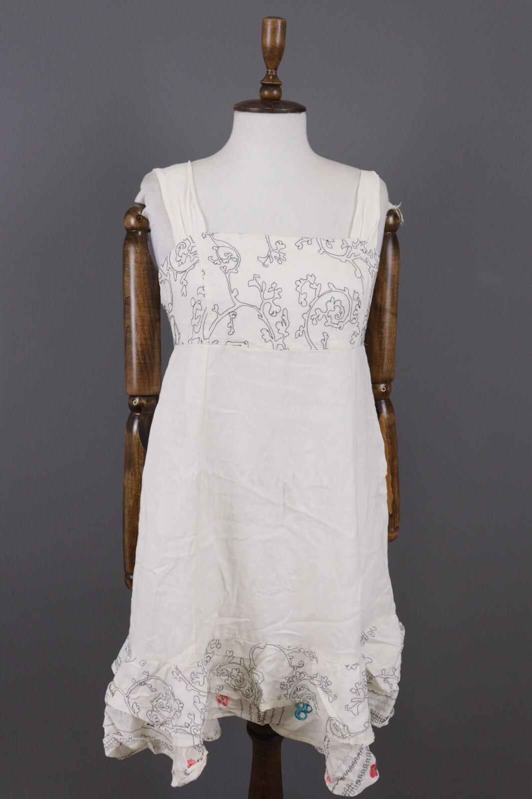 IVKO Printed Floral White Sleeveless Summer A-Line Tank Dress – Size 40 L