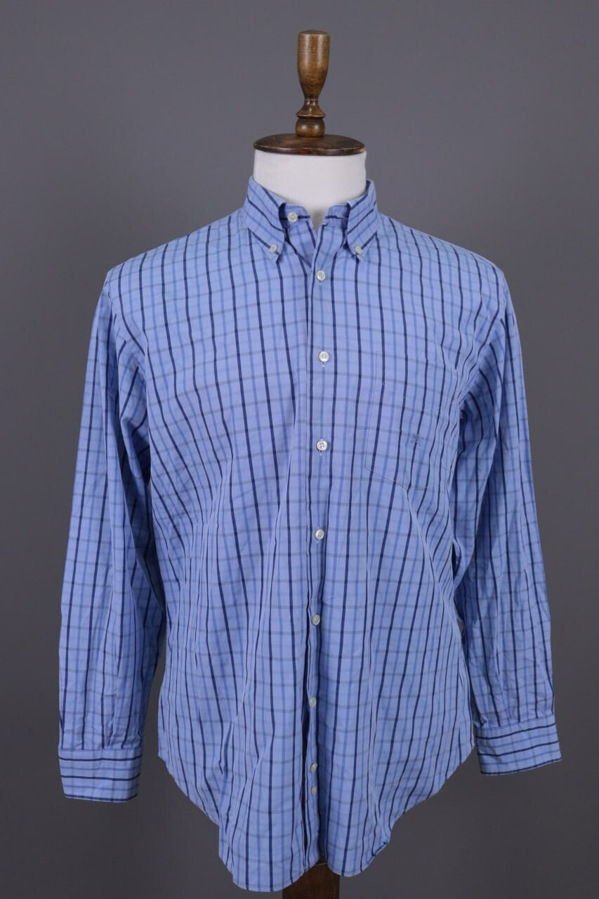 Burberry London Blue Check Long Sleeve Button Down Shirt – Size L
