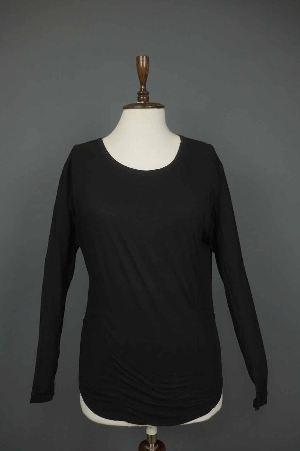 HUMANOID Blouse Top Slim Fit Stretch Black Cotton Round Neck Pullover – Size XS