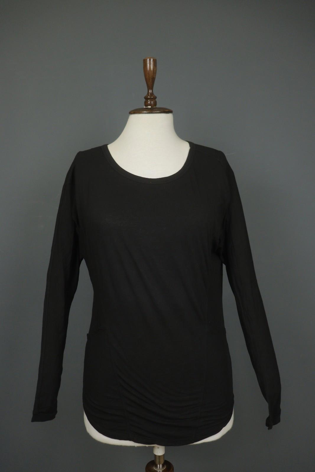 HUMANOID Blouse Top Slim Fit Stretch Black Cotton Round Neck Pullover – Size XS