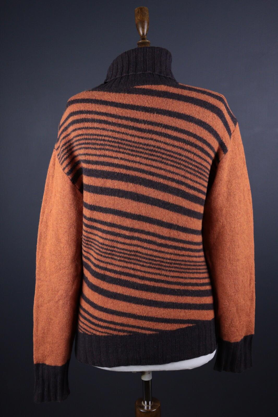 VERSACE JEANS COUTURE Orange Striped Wool Knit Long Sleeve Sweater – Size XL