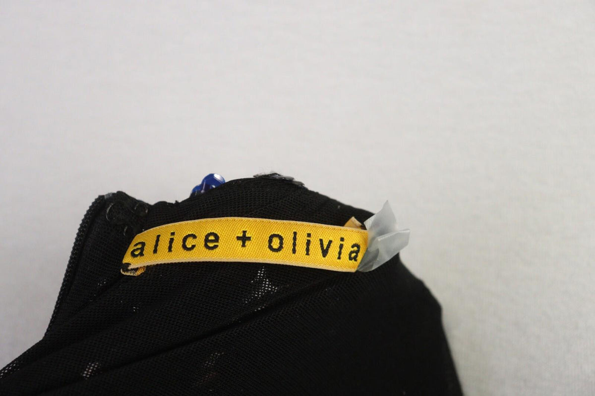 ALICE + OLIVIA Black Sequin Cap Sleeve Round Neck Top Blouse Shirt