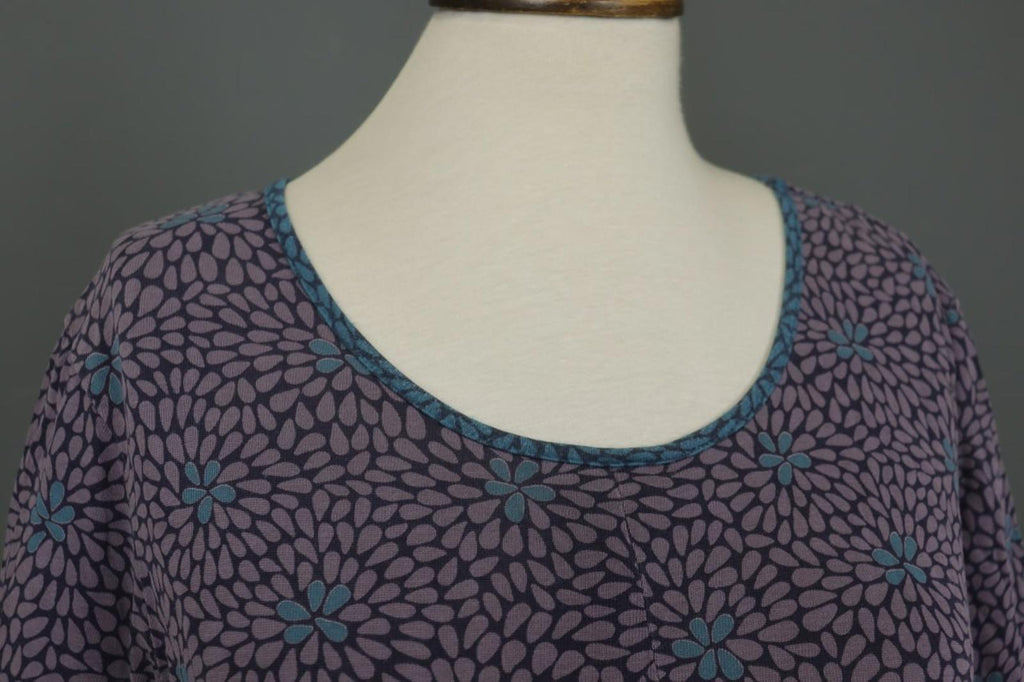 GUDRUN SJODEN Multi Floral Lyocell Long Sleeve Round Neck A-Line Dress – Size L