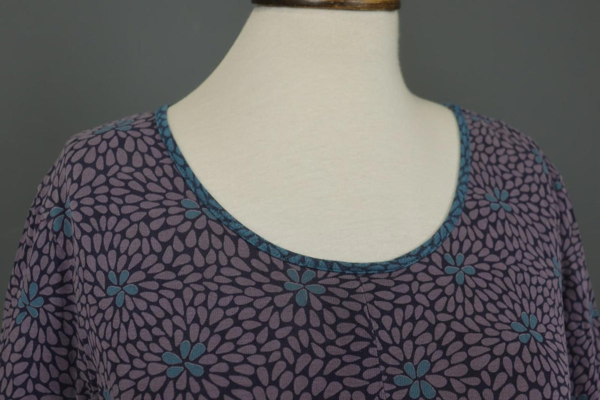 GUDRUN SJODEN Multi Floral Lyocell Long Sleeve Round Neck A-Line Dress – Size L