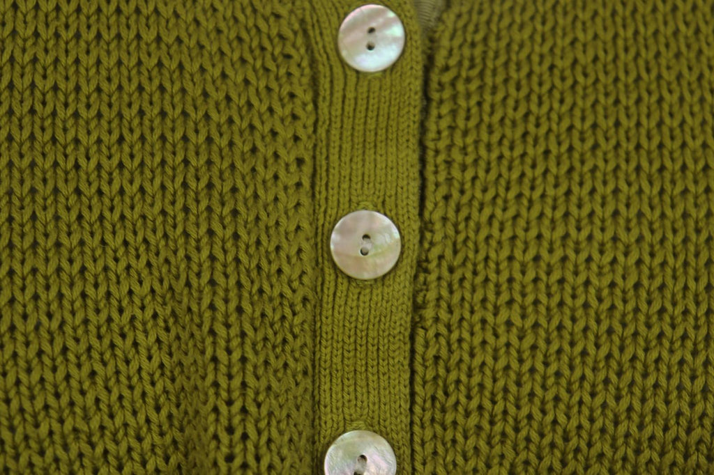 GUDRUN SJODEN Green Knitted Long Sleeve Round Neck Button Front Sweater – Size L