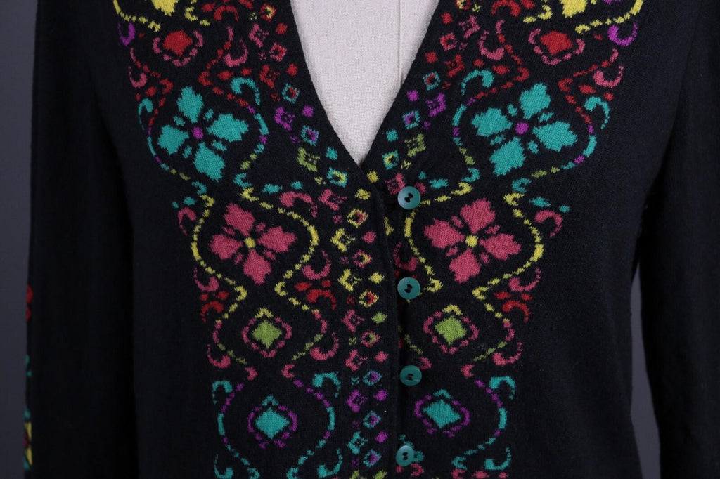 IVKO Black Intarsia Pattern Wool Floral Knit Sweater – Size 40 / S