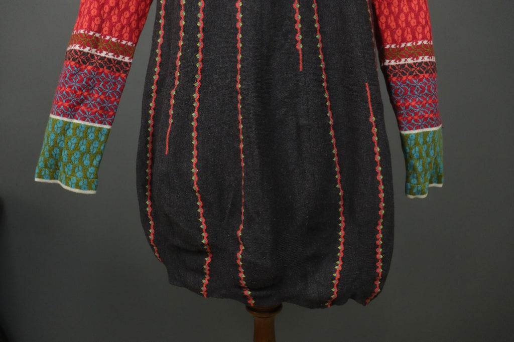 IVKO Multi Geo Print 100% Wool Knitted Long Sleeve V-Neck Sweater Dress – Size 40