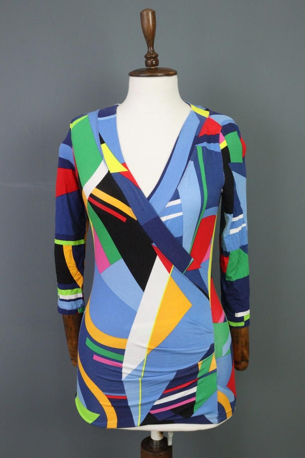 RALPH LAUREN BLACK LABEL Multicolro Colorful 3/4 Sleeve Stretch Blouse Top