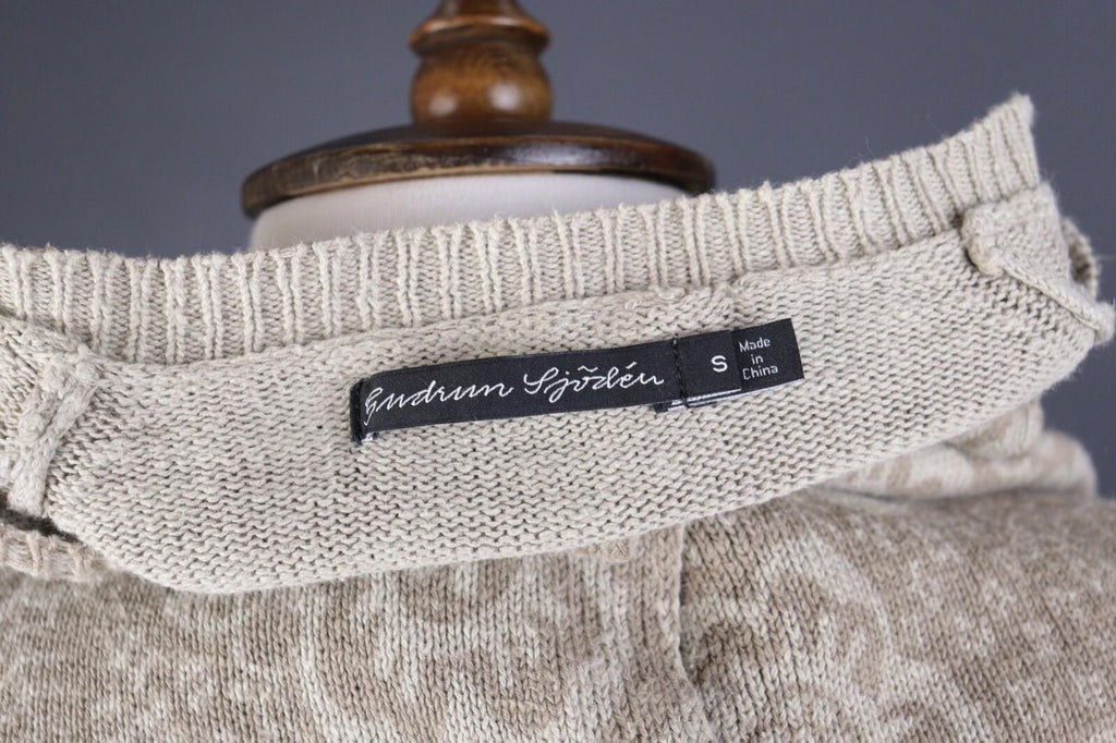 GUDRUN SJODEN Beige Floral Linen Knit Long Cardigan Sweater – Size S