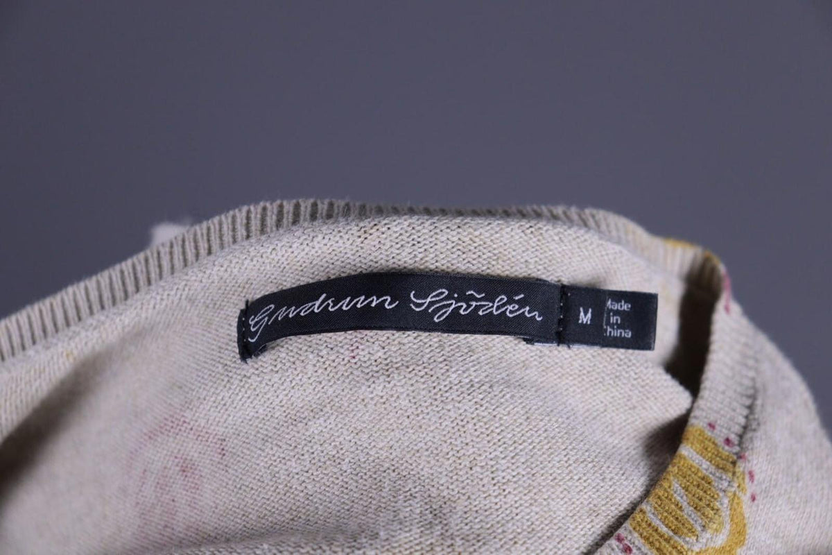 GUDRUN SJODEN Beige Floral Knit Cardigan Sweater – Size M