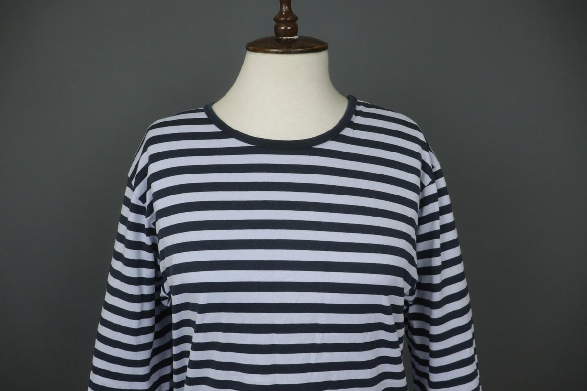 MARIMEKKO PITKAHIHA Navy Blue Striped Long Sleeve Round Neck Pullover Blouse Top