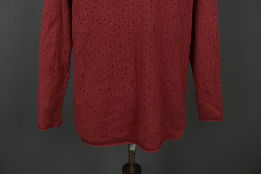 GUDRUN SJODEN Red Cotton Long Sleeve V-Neck Knitted Pullover Blouse Top – Size L