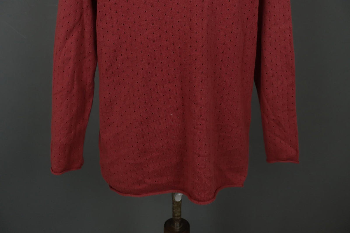 GUDRUN SJODEN Red Cotton Long Sleeve V-Neck Knitted Pullover Blouse Top – Size L