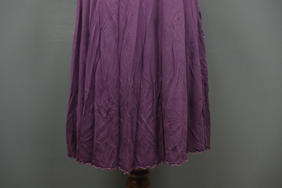 GUDRUN SJODEN Purple 100% Wool Pintuck Short Sleeve Scoop Neck A-Line Dress Sz L – Used