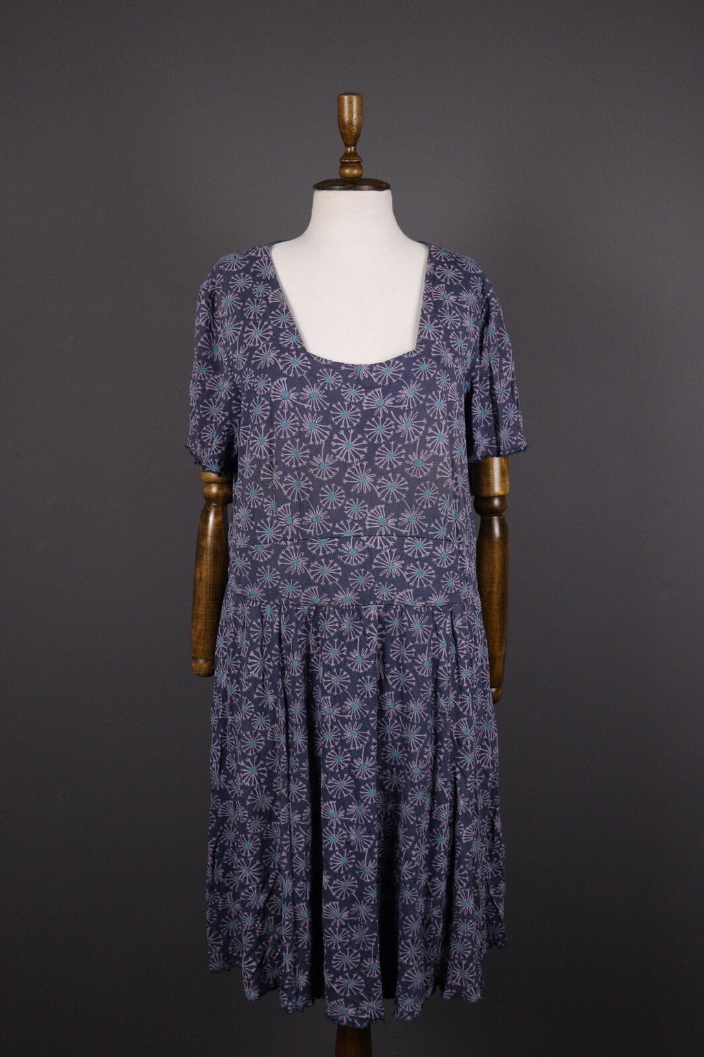 Deerberg Blue Floral Relaxed Summer Blouson A-Line Dress – Size L