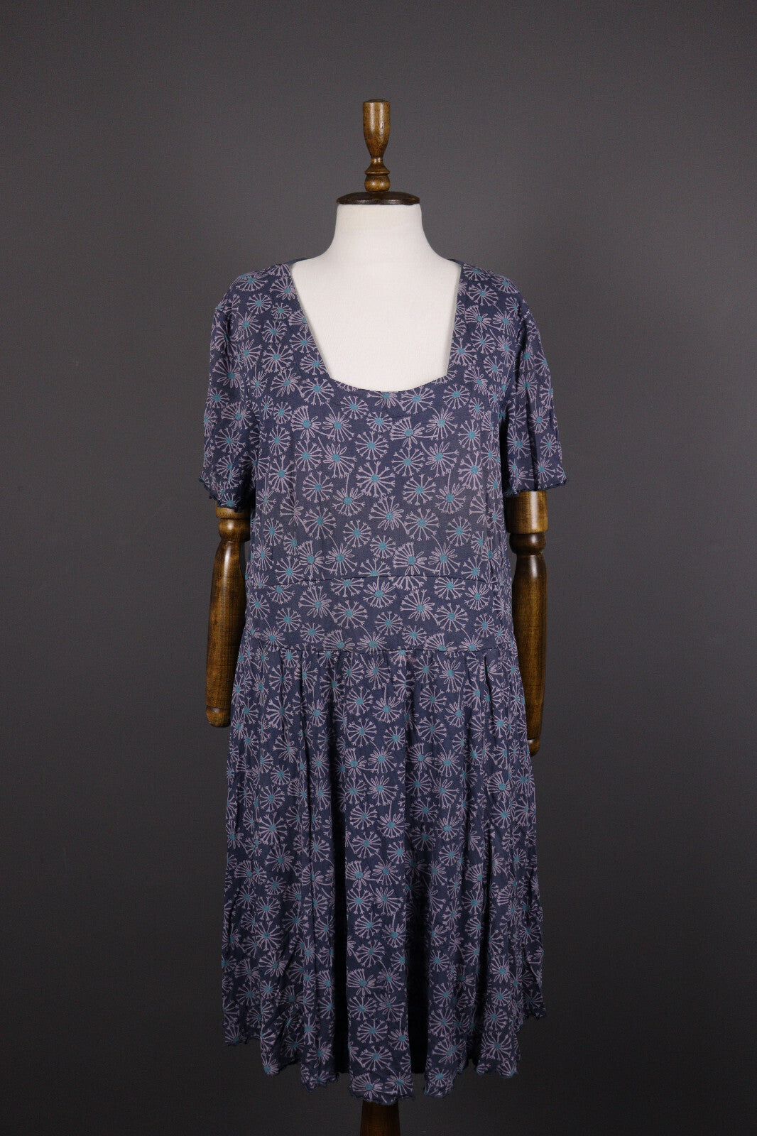Deerberg Blue Floral Relaxed Summer Blouson A-Line Dress – Size L