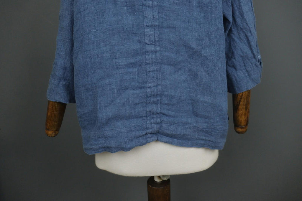 GRIZAS Blue Linen Knitted 3/4 Sleeve Pocket Hem Button Front Cardigan – Size L