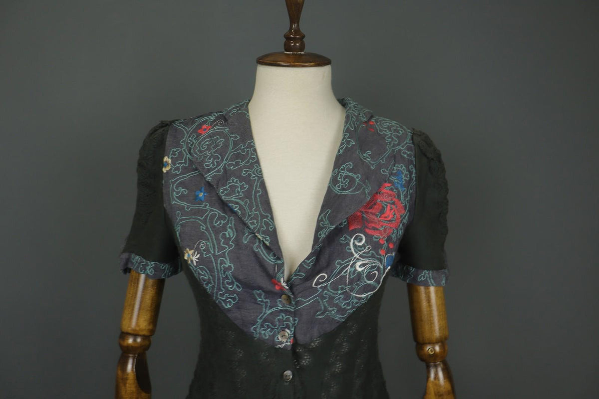 IVKO Multi Floral 100% Cotton Short Sleeve Collared Button Front Shirt Top Sz M