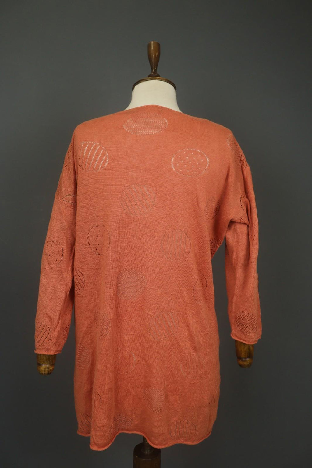 GUDRUN SJODEN Orange Linen Long Sleeve Round Neck Pullover Shift Dress – Size M
