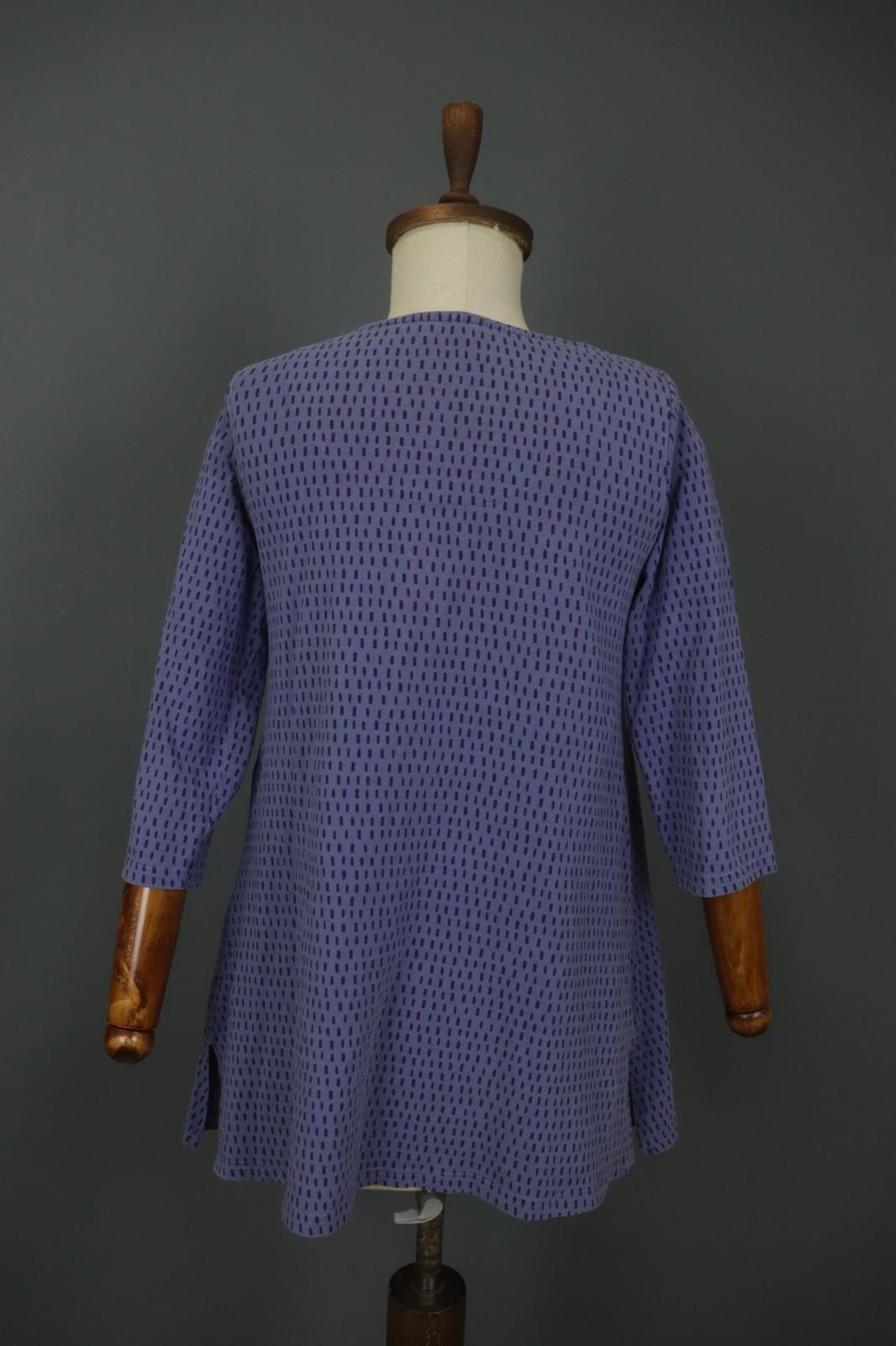 GUDRUN SJODEN Blue Striped Cotton Round Neck Long Sleeve Shift Dress – Size S