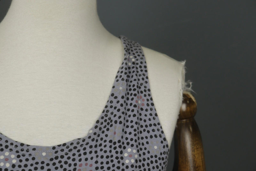 GUDRUN SJODEN Gray Modal Floral Polka Dot Sleeveless Round Neck Tank Dress Sz L