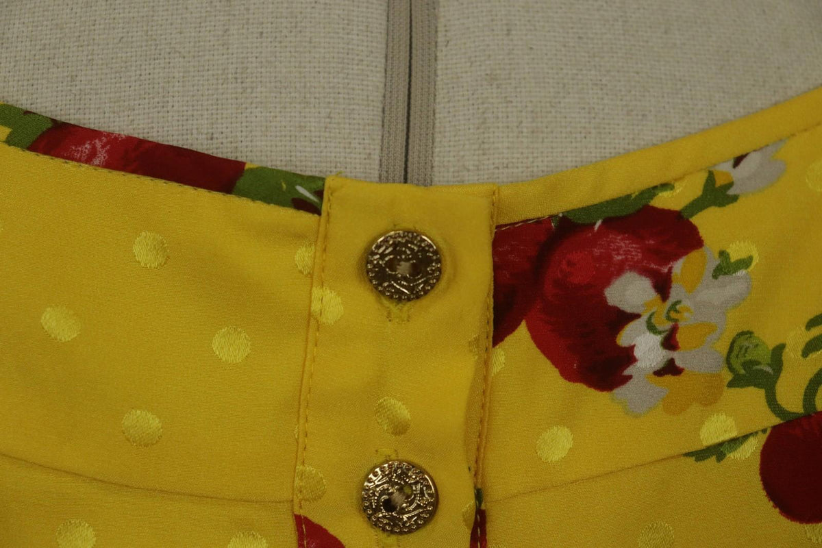 Juicy Couture Yellow Floral Short Sleeve Back Buttons Fit & Flare Dress – Size 6