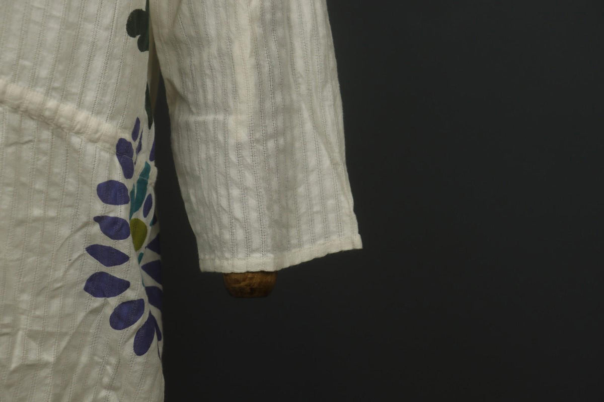 GUDRUN SJÖDEN Ivory Cotton Long Sleeve Tie Waist Button Front Shirt Dress – Size S