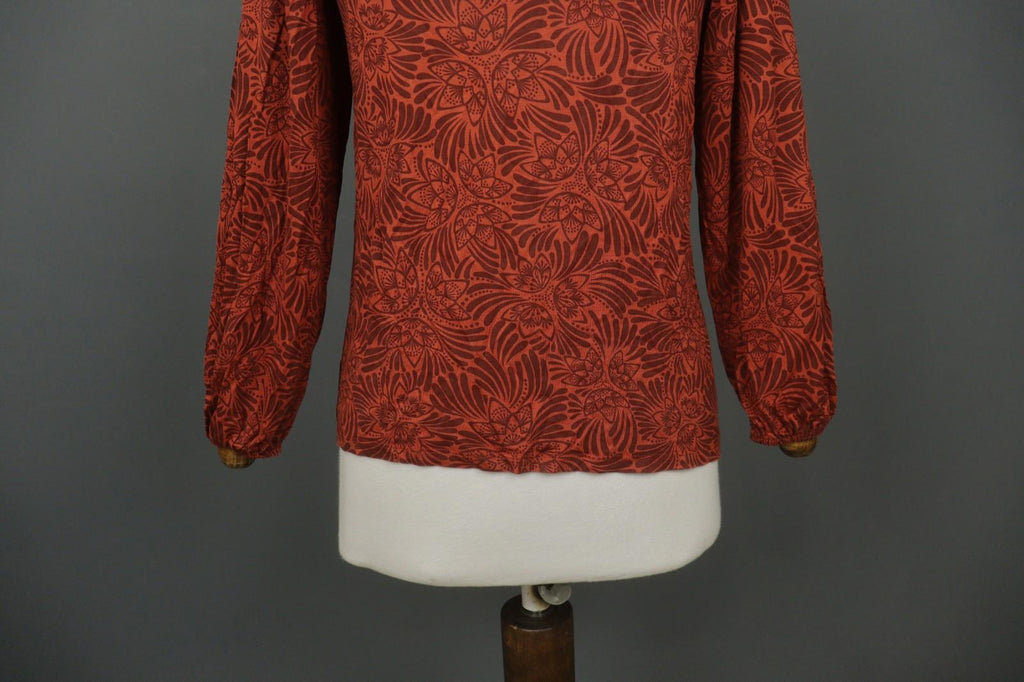 GUDRUN SJODEN Orange Floral Long Sleeve Round Neck Pullover Knit Top – Size S