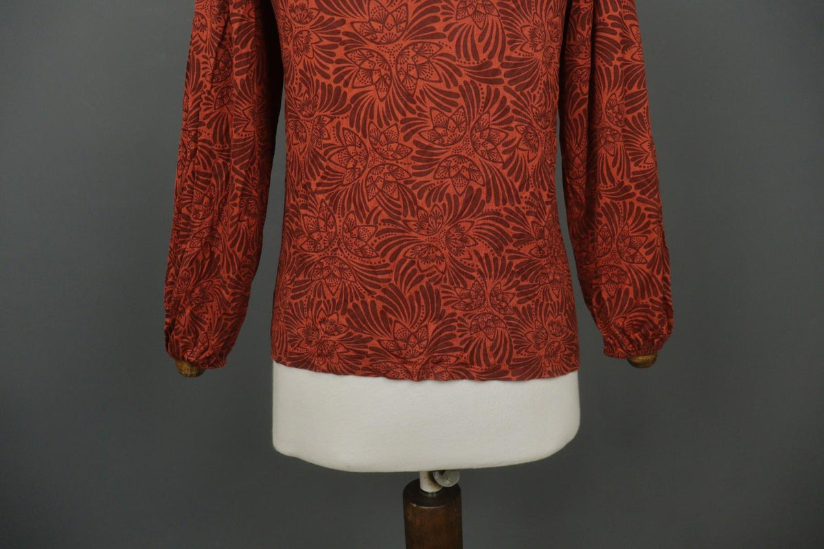 GUDRUN SJODEN Orange Floral Long Sleeve Round Neck Pullover Knit Top – Size S