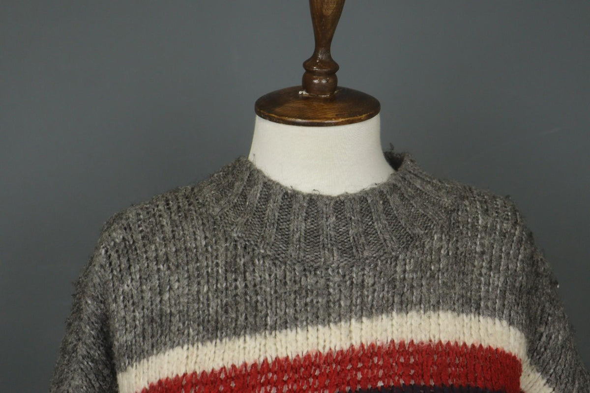 PACHAMAMA Multi Striped 100% Wool Hand Knit Long Sleeve Pullover Sweater M/L