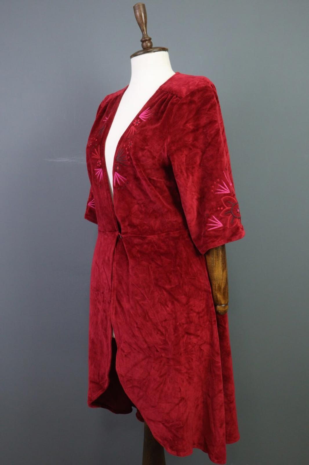 GUDRUN SJODEN Burgundy Kimono Sleeve Knit Wrape Cape Cardigan Sweater – Size S