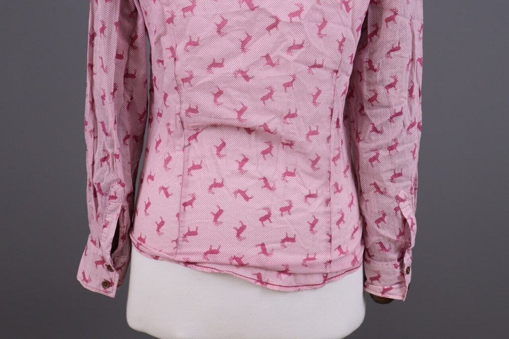 Emily Van Den Bergh Pink Deer Print Long Sleeve Blouse Shirt – Size 36 / S