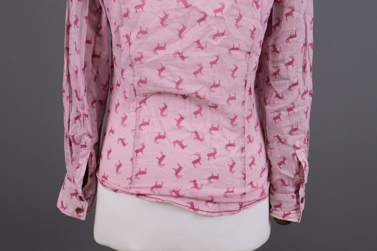 Emily Van Den Bergh Pink Deer Print Long Sleeve Blouse Shirt – Size 36 / S