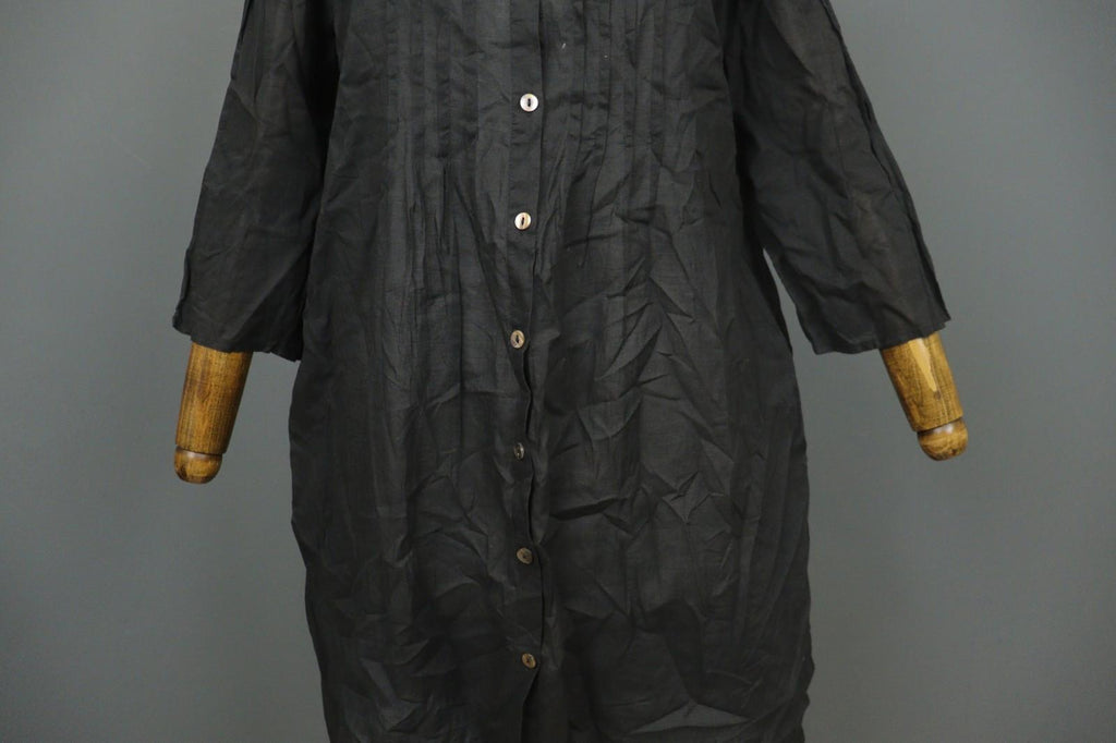 GUDRUN SJODEN Black Cotton Pintuck 3/4 Sleeve Button Front Shirt Dress – Size S