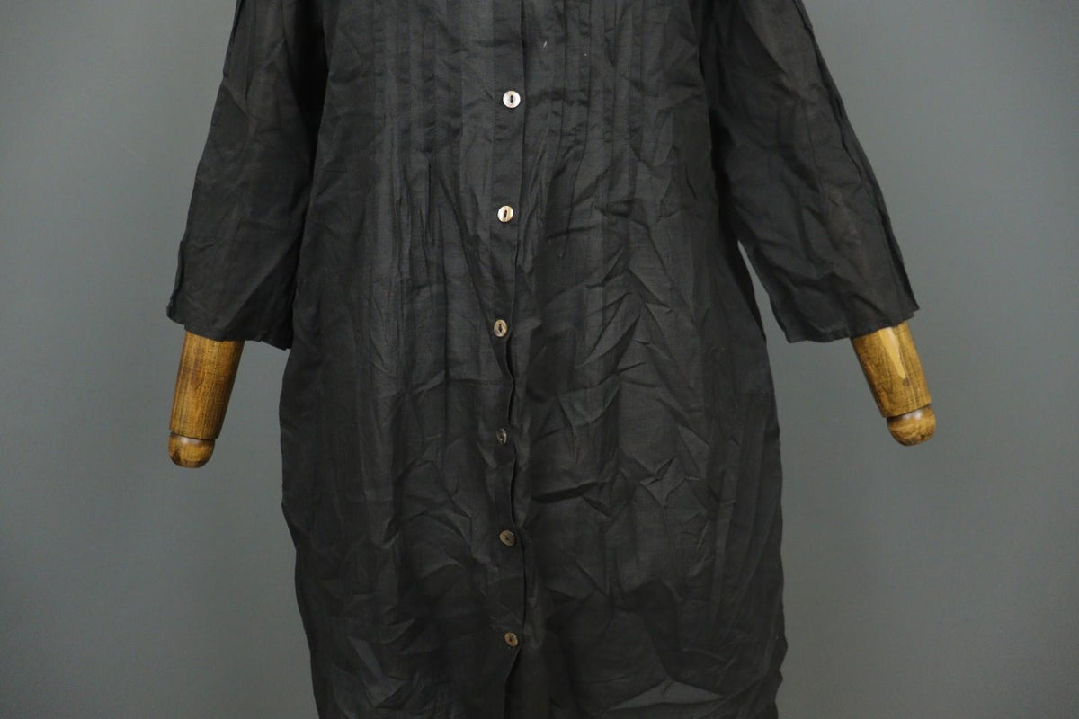 GUDRUN SJODEN Black Cotton Pintuck 3/4 Sleeve Button Front Shirt Dress – Size S