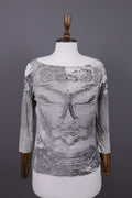 Sarah Pacini Gray Printed 3/4 Sleeve Lightweight Top Shirt One Size