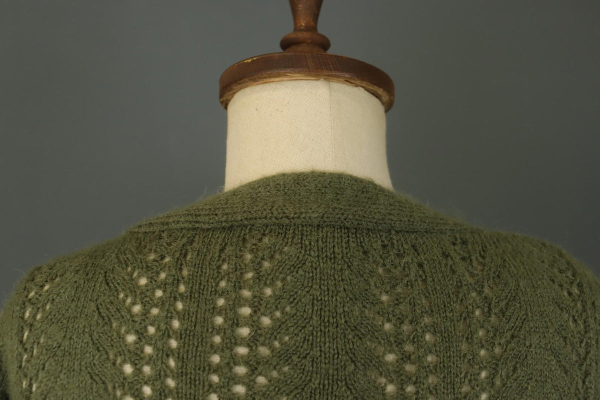 LA MAILLE SEZANE Green Open Knit Raglan Sleeve Button Front Cardigan – Size S