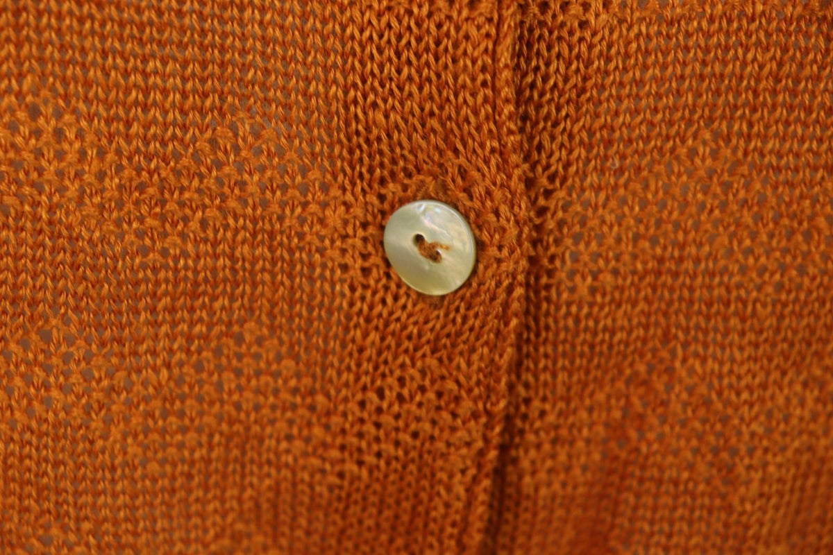 GUDRUN SJODEN Orange 100% Linen Knitted Round Neck Button Front Cardigan – Size XL