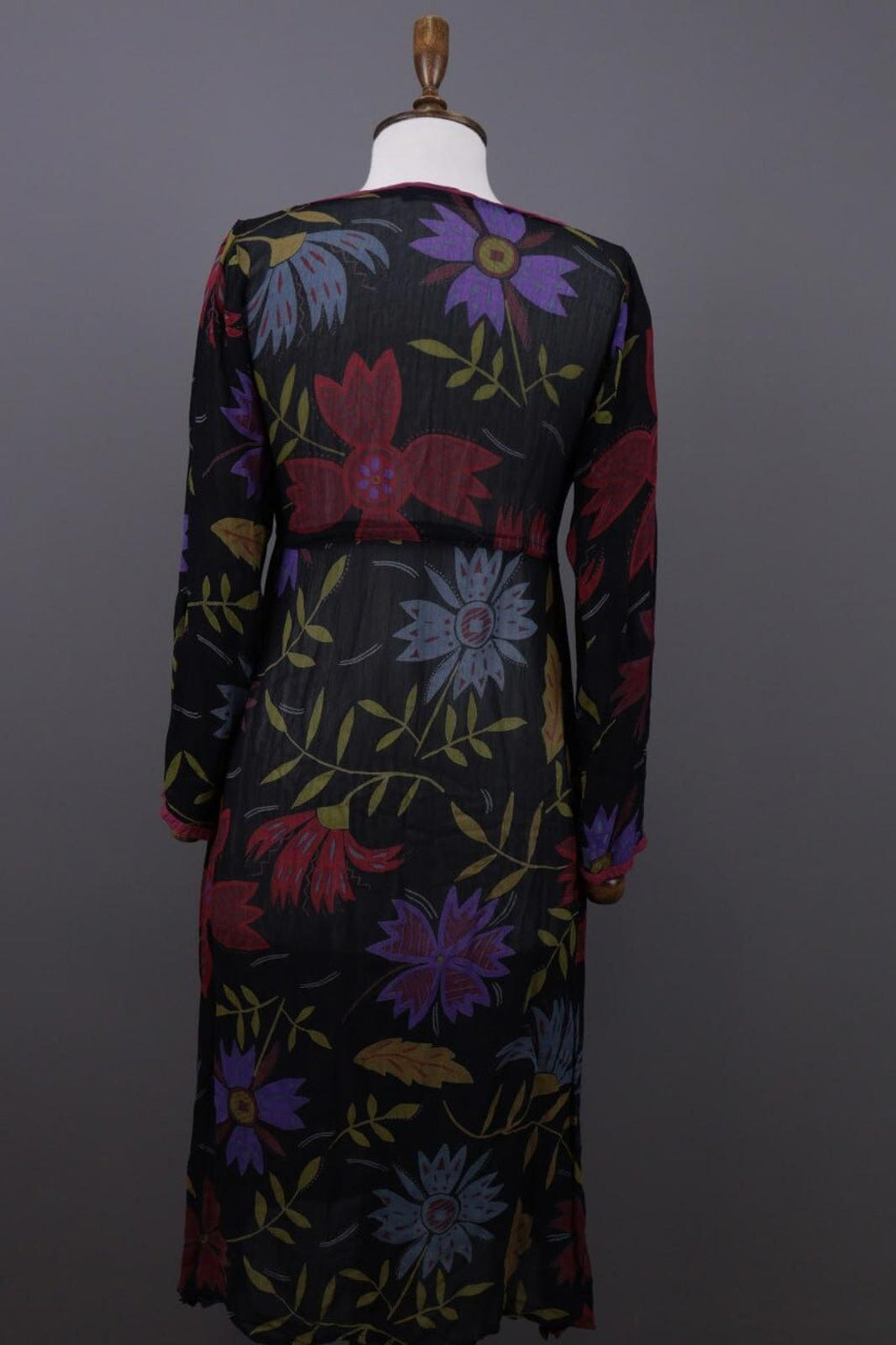 GUDRUN SJODEN Floral Mesh Drawstring Long Sleeve Shift Midi Dress – Size S