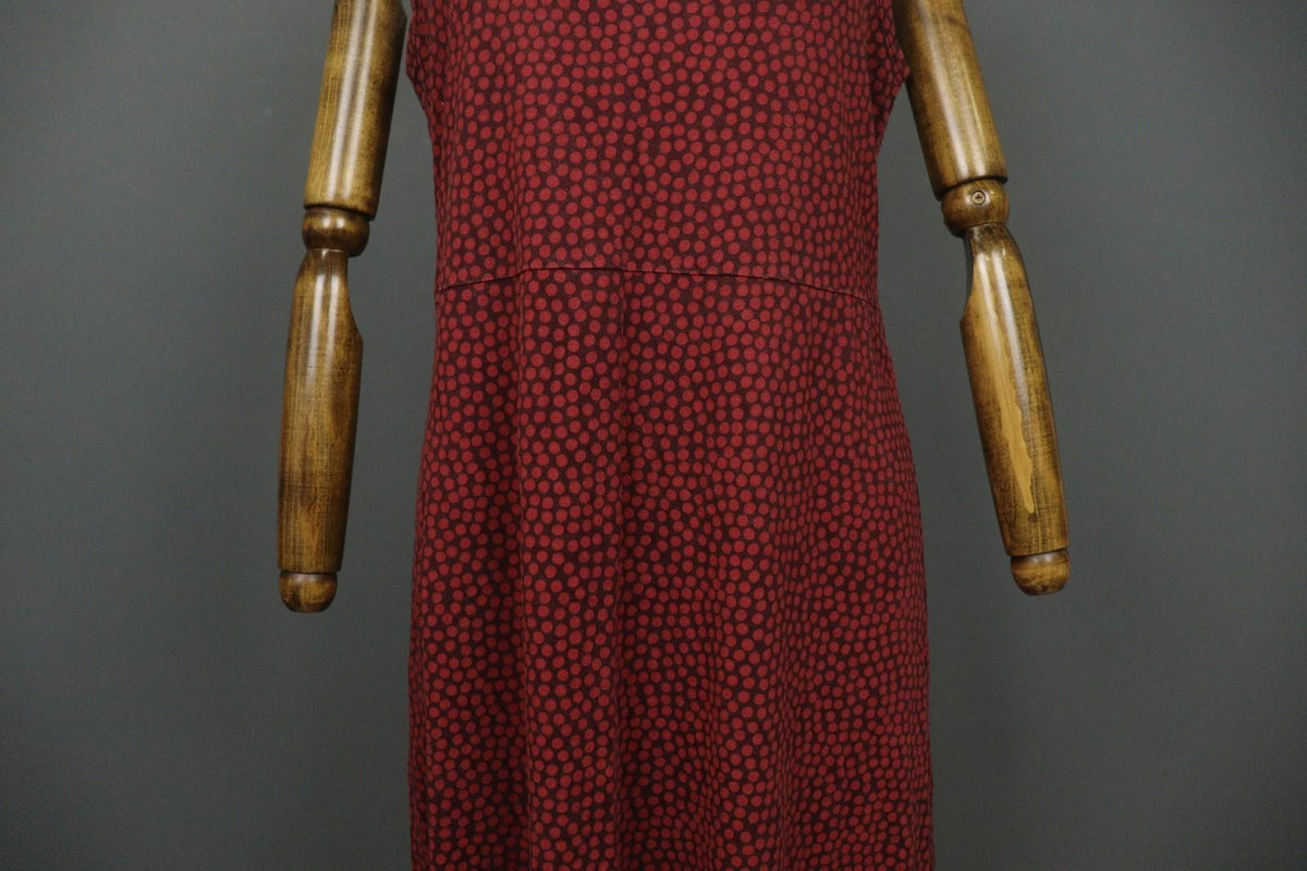 GUDRUN SJODEN Maroon Red Polka Dot Casual Round Neck Wide Strap Tank Dress Sz L