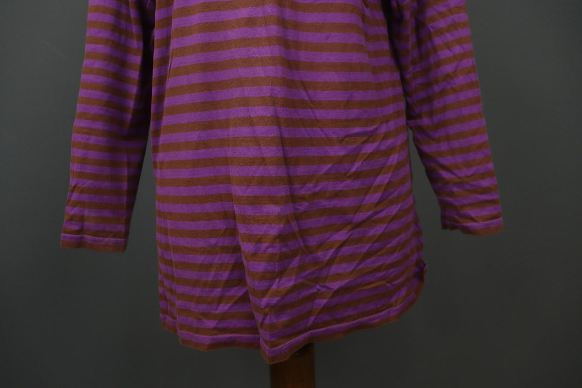 GUDRUN SJÖDEN Purple Brown Striped 100% Cotton Casual Long Sleeve Pullover Tunic